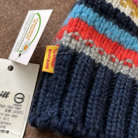 Steiff Embroidered Bear Colorful Striped Kids Beanie with Pom Pom Angora - Picture 7 of 7